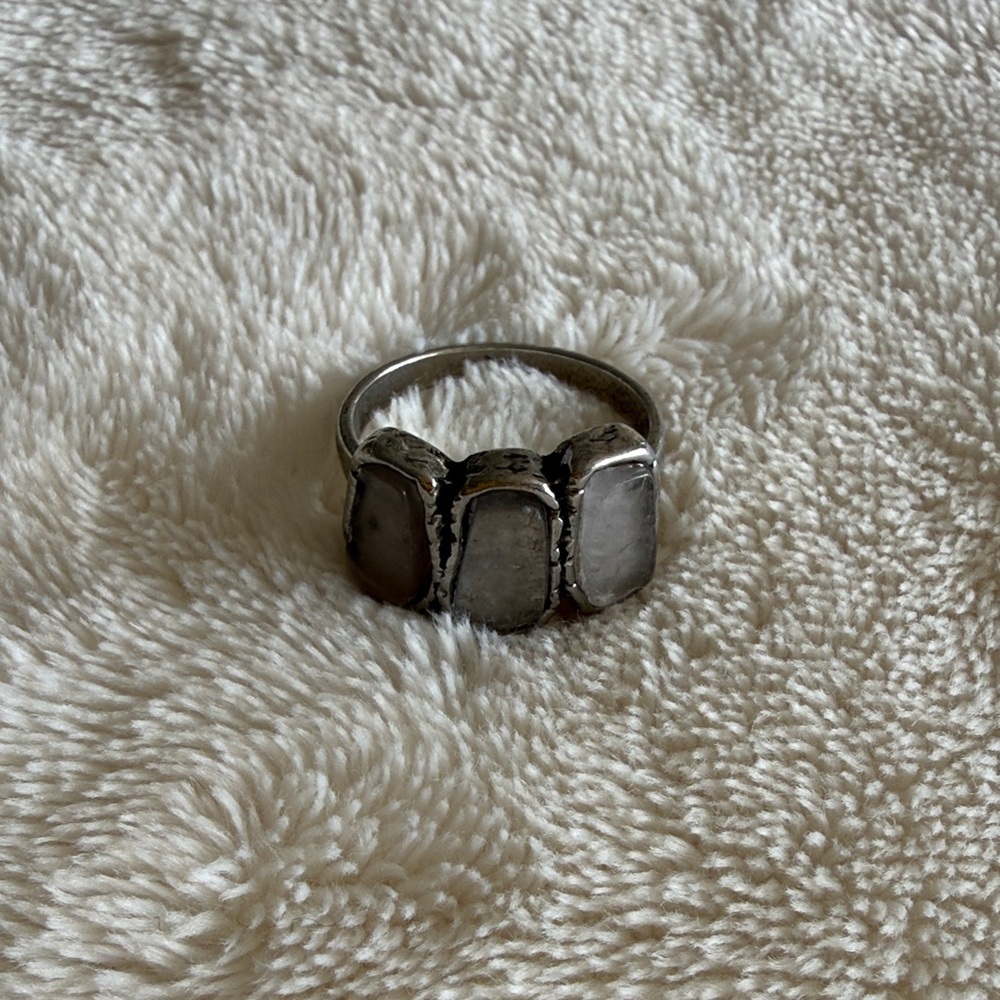 Statement Ring with Pale Gray Stones / EUC